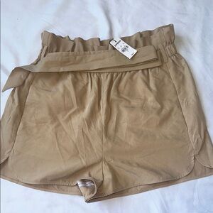 Express Tan High Waist Shorts with Paper Bag Waist